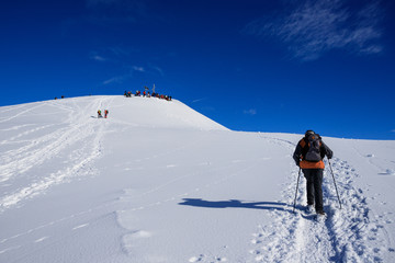 Fototapeta na wymiar alpinisti in cima al pizzo Foisc, nelle alpi Leonine (Svizzera)
