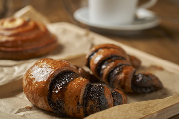 Freshly baked croissants and a cup of tea