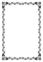 Ornate black rectangular frame. A4 page proportions. Page decoration, corners.
