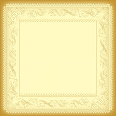 Ornate square framework, tints of yellow. Napkin pattern, decorative corners. 