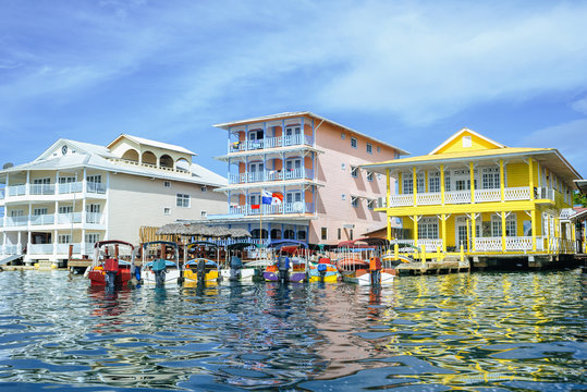 Houses of typical construction on the sea in Bocas del Toro