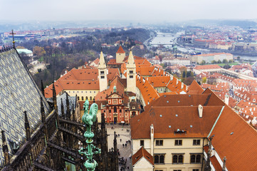Fototapeta na wymiar Panorama of Prague castle from Saint Vitus Cathedral, top view from tower, Prague, Czech Republic