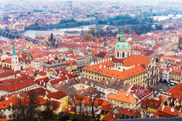 Fototapeta na wymiar panorama of Prague with red roofs from, Czech Republic