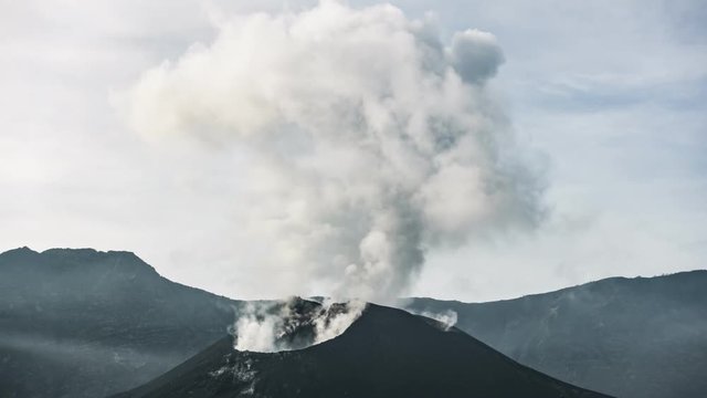 smoke keep coming out from an active volcano Rinjani indonesia