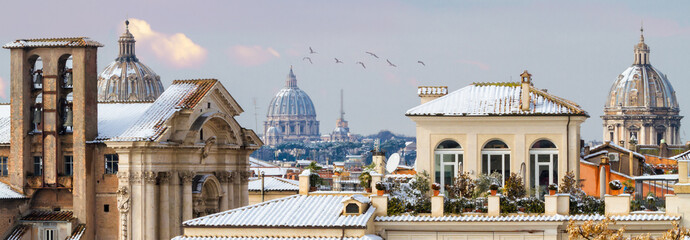 Roof of Rome with snow