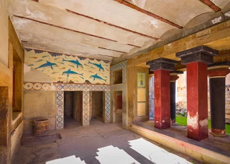 Fotobehang Copies of fresco in a hall at the palace of Knossos, famous ancient city in Crete, located near modern Heraklion city © gatsi