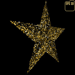 Five-pointed star with Golden glitter. Icon of sign of exclusivity with bright and glow. Template for vip banners or card, certificate, gift or voucher, 3D illustration