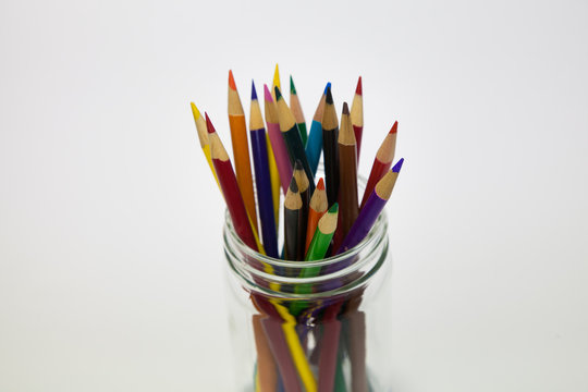 Coloring pencils in a jar 