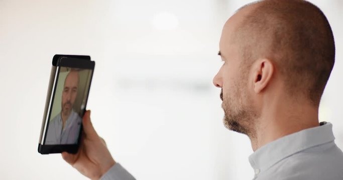 Man use face recognition technology