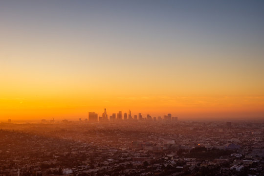 Los Angeles cityscape viewed from Griffith observatory at sunrise