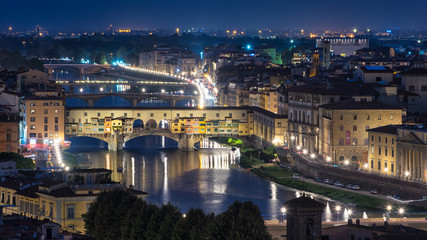 Famous Ponte Vecchio bridge at night in Florence, Tuscany