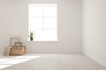 White empty room. Scandinavian interior design. 3D illustration