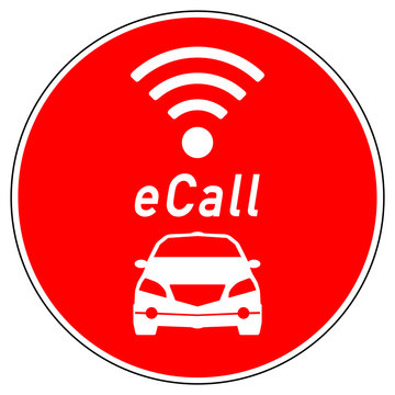 srr335 SignRoundRed - german - Zeichen: Auto mit eCall Unfallmanagement / Notrufsystem - english - car with ecall accident management - emergency call system - xxl g5846
