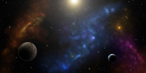 Stars, planets and nebulas. Sci-fi background