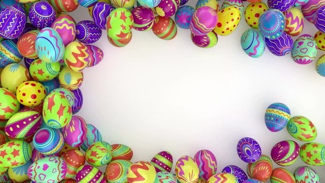 Easter eggs on solid background.  Colorful Easter eggs form a frame, you can put there your inscription or logo . White background.
