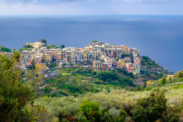 Obraz premium Distant view of Corniglia, Italy.