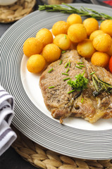 Croquettes with pork served on a plate. 