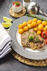 Croquettes with pork served on a plate. 