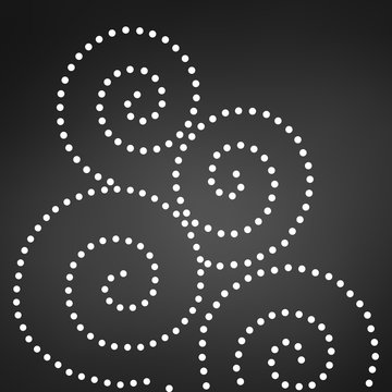 seamless curly dot pattern, black background.