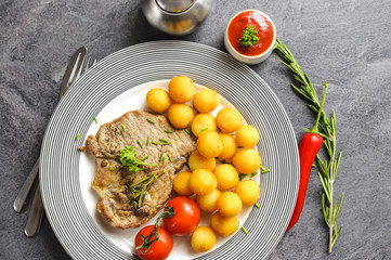 Croquettes with pork served on a plate. 