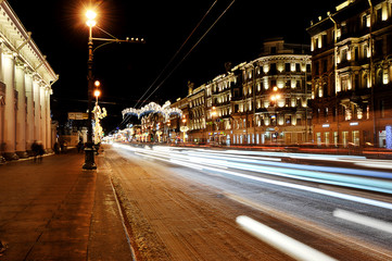 Christmas decoration of Nevsky Prospekt in Saint Petersburg- night view