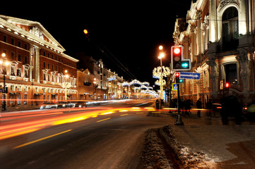 Fototapeta na wymiar Christmas decoration of Nevsky Prospekt in Saint Petersburg- night view
