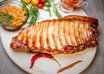 Smoked ribs with spices and vegetables