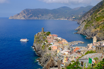 Distant view of Vernazza village, Italy.