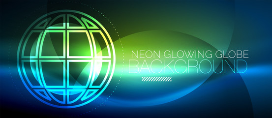 Techno globe concept, neon glow planet