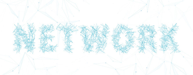 Network word lettering typography with thin line and dots on white background