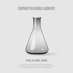 A chemical flask. Equipment for chemical laboratory. Transparent glass chemical flask Vector illustration