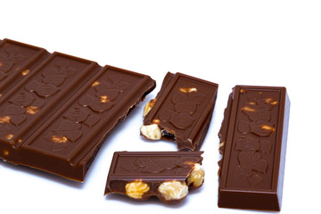 chocolate with nuts on a white background