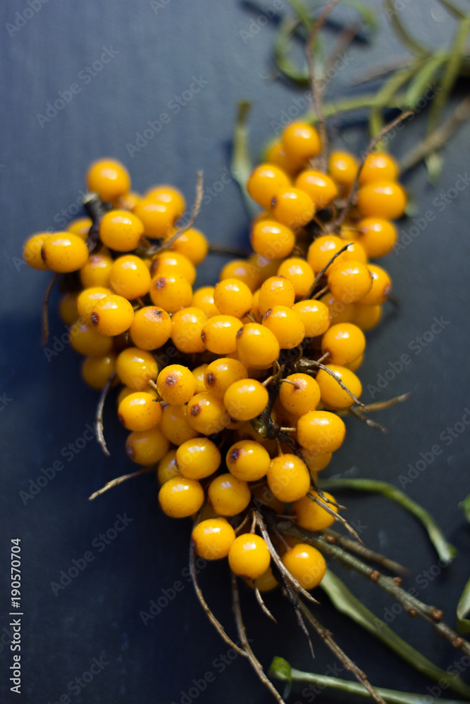 Canvas Prints sea buckthorn berries looks like heart over the black background.