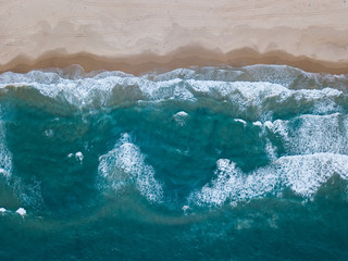 Obraz na płótnie Canvas Aerial view of a pristine white sand coast line of the Mediterranean Sea 