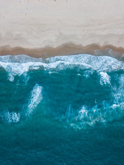 Naklejka na ściany i meble Aerial view of a pristine white sand coast line of the Mediterranean Sea 