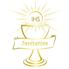 Gold and shiny chalice - first holy communion invitation design.