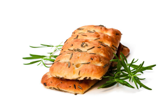 Homemade  Rosemary Focaccia Isolated On White