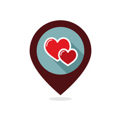 Two heart linear vector pin map icon