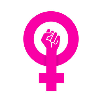 Icono plano feminismo con sombra en fondo blanco