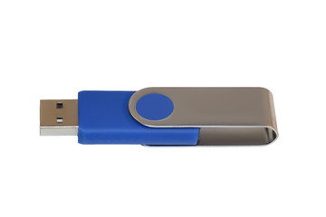 Foldable blue USB flash drive isolated on white background