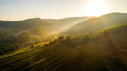 majestic mountain sunset and colored sky with clouds