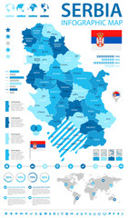 Serbia - infographic map and flag - Detailed Vector Illustration