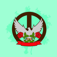 pigeon with roses and peace symbol