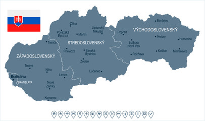 Fototapeta premium Slovakia - map and flag Detailed Vector Illustration
