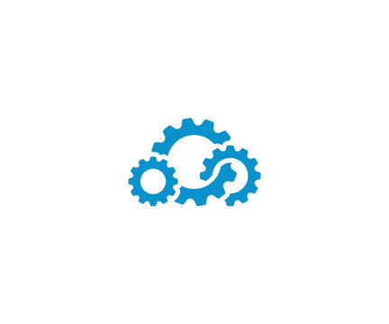 Cloud gear logo template. Cloud computing vector design. Cogwheel cloud illustration