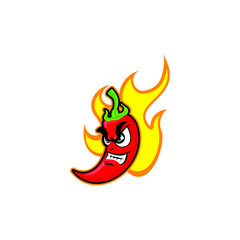 hot angry  chili laugh with flame burn cartoon illustration for hot food or chili logo 