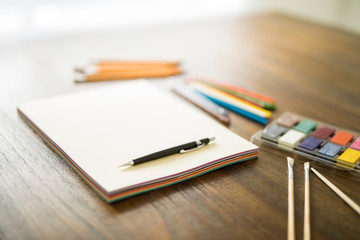 Artistic tools lying on work table