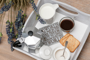 A festive breakfast of coffee in bed