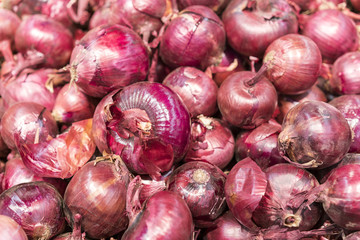 Fresh red onions, close up