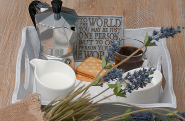 A festive breakfast of coffee in bed